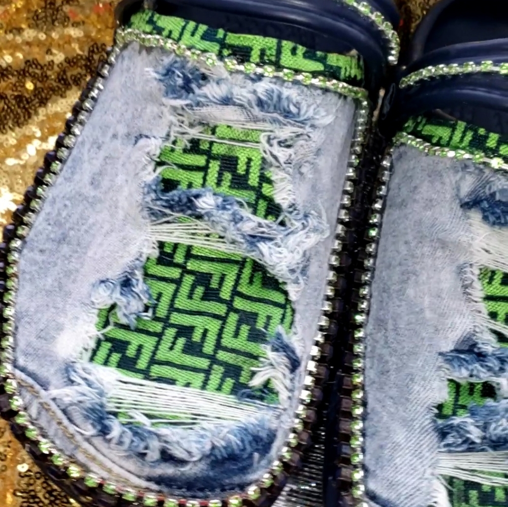 Custom demin crocs size 8